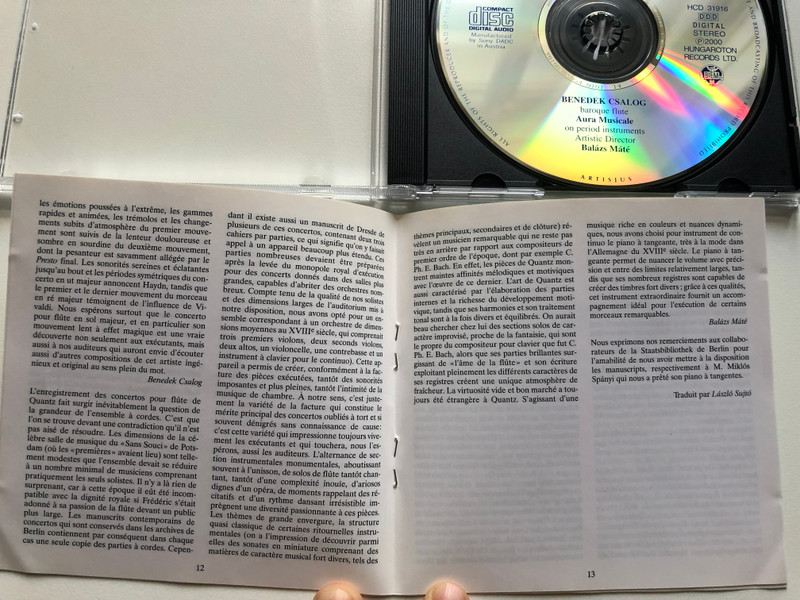 Johann Joachim Quantz - 4 Concertos For Flute / Benedek Csalog (baroque flute), Aura Musicale on period instruments, Artistic Director Balazs Mate / Hungaroton Classic Audio CD 2000 Stereo / HCD 31916