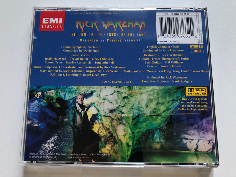 Rick Wakeman – Return To The Centre Of The Earth / London Symphony Orchestra, English Chamber Choir, Narrated By Patrick Stewart / EMI Classics Audio CD 1999 Stereo / 724355676320