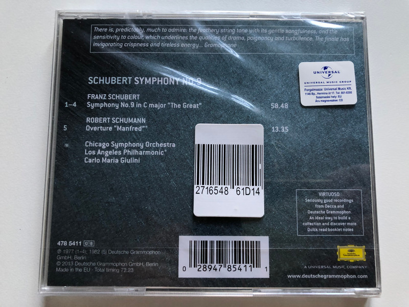 Schubert - Symphony No. 9; Schumann - "Manfred" Overture / Chicago Symphony Orchestra, Los Angeles Philharmonic, Carlo Maria Giulini / Virtuoso / Deutsche Grammophon Audio CD 2013 / 478 5411