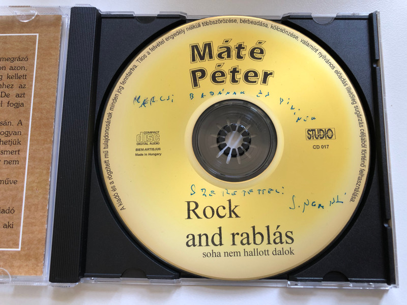 Máté Péter – Rock And Rablás - Soha Nem Hallott Dalok / A felvetel nem studioban keszult. A szerzo szuletesenek 50. evforduloja alkalmabol adtuk ki. / Alfa Studio Audio CD 1998 / CD016