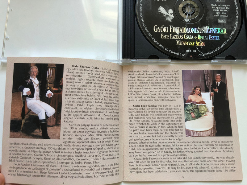 Opera Selections - Bede Fazekas Csaba, Bellai Eszter, Győri Filharmonikus Zenekar, Medveczky Ádám – Zalai Hirlap, Vas Nepe, Naplo, Fejer Megyei Hirlap, Dunaujvarosi Hirlap, rtv-tipp / 	BCC Audio CD 1998 / BCC-28