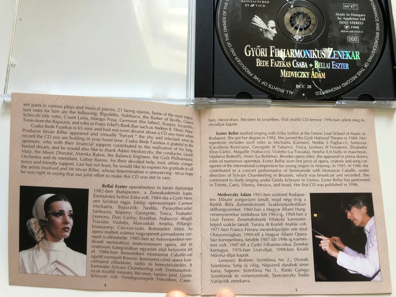 Bede Fazekas Csaba, Bellai Eszter, Győri Filharmonikus Zenekar, Medveczky Ádám – Zalai Hirlap, Vas Nepe, Naplo, Fejer Megyei Hirlap, Dunaujvarosi Hirlap, rtv-tipp / BCC Audio CD 1998 / BCC-28