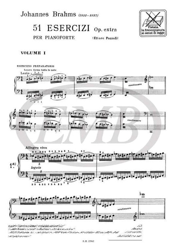 Brahms, Johannes: 51 ESERCIZI PER PF. OP. EXTRA. VOL. I: N.1-25 / Ricordi