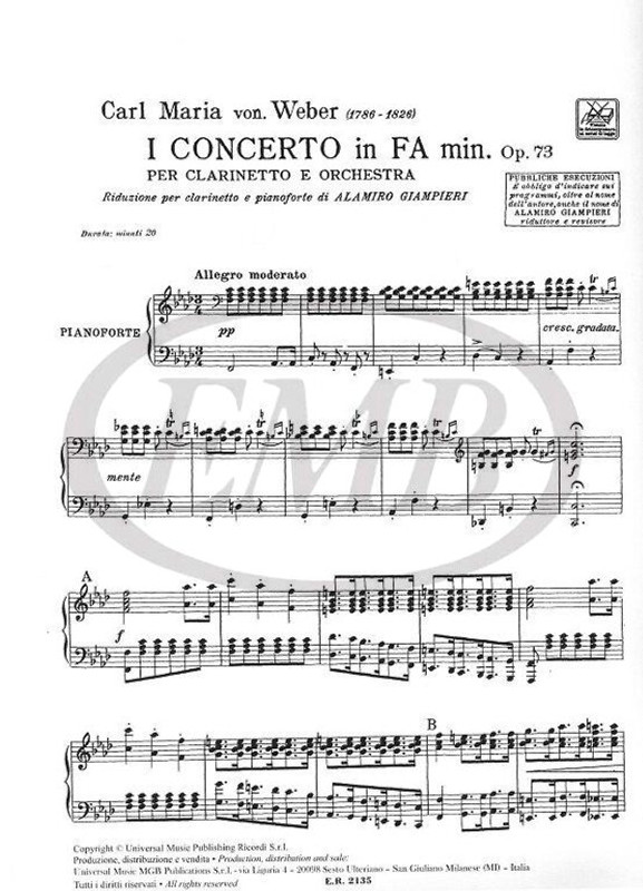 Weber, Carl Maria von: CONC. PER CL.: N.1 IN FA MIN. OP.73 / Ricordi