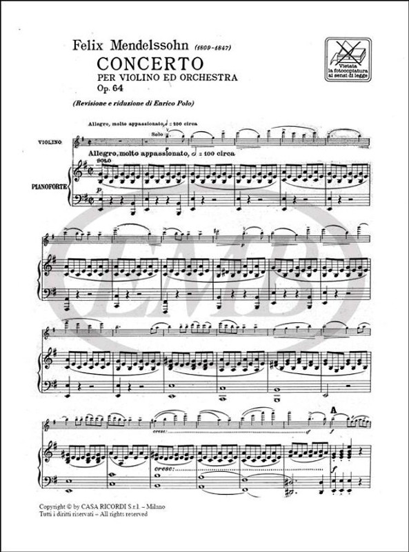 Mendelssohn-Bartholdy, Felix: CONC. PER VL. IN MI MIN. OP.64 / Ricordi / 1984