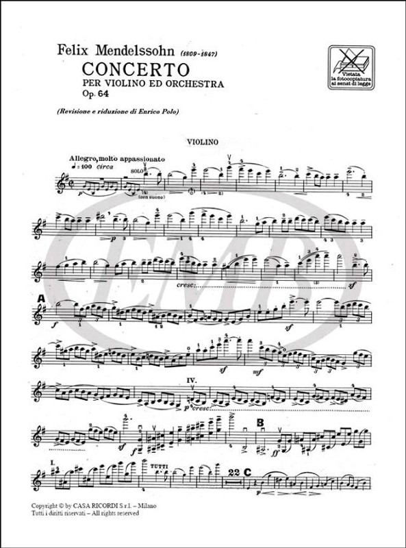 Mendelssohn-Bartholdy, Felix: CONC. PER VL. IN MI MIN. OP.64 / Ricordi / 1984