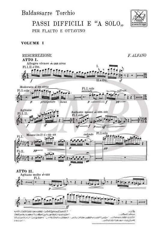 Torchio, Baldassare, Torchio, Baldassarre: PASSI DIFFICILI E 'A SOLO' / PER FLAUTO E OTTAVINO / Ricordi / 1984 
