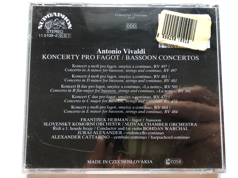 Vivaldi - Bassoon Concertos - František Herman, Slovak Chamber Orchestra, Bohdan Warchal / Supraphon Audio CD Stereo / 11 0109 - 2 031