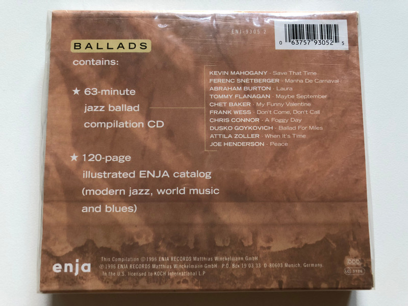 The enja world of jazz - Ballads - Chet Baker, Joe Henderson, Chris Connor, Abraham Burton, Tommy Flanagan, and others / Contains CD ''Ballads'' & Complete Catalog Of Enja Records (120 Pages) / Enja Records Audio CD 1996 / ENJ-9305 2 