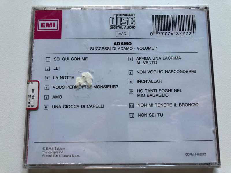 I Successi Di Adamo - Volume 1 / Ho Tanti Sogni Nel Mio Bagaglio; Affida Una Lacrima Al Vento; Vous Permettez Monsieur?; Amo; Una Ciocca Di Capelli; Non Voglio Nascondermi; Non Mi Tenere Il Broncio / EMI Audio CD 1988 / CDPM 7482272