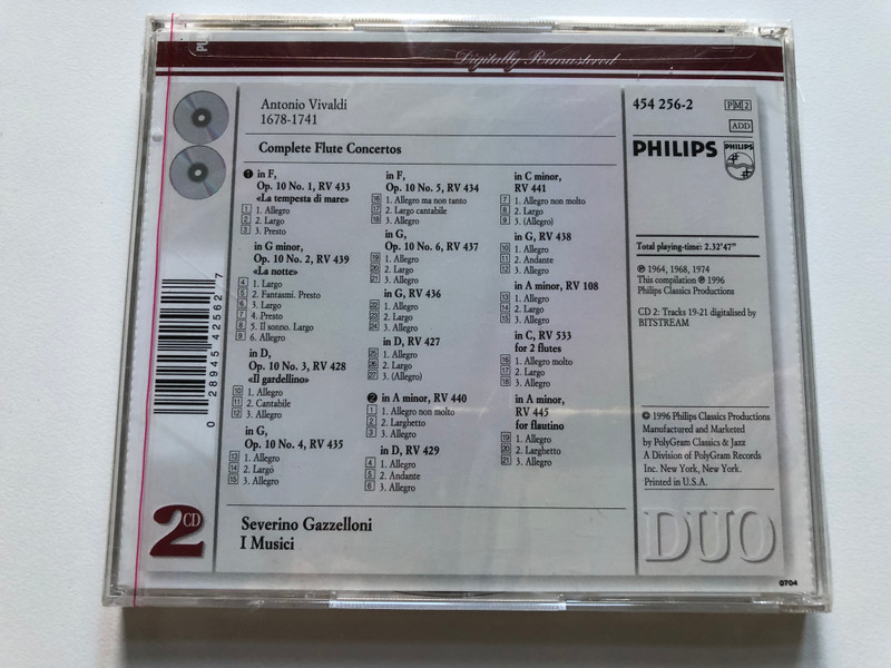 Vivaldi - Complete Flute Concertos / 150 min + / Severino Gazzelloni, I Musici / Philips Classics 2x Audio CD 1996 / 454 256-2