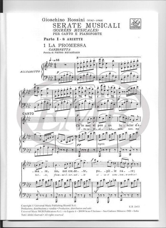 Rossini, Gioacchino: SERATE MUSICALI. PARTE I: 8 ARIETTE / Ricordi