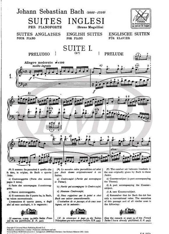 Bach, Johann Sebastian: English Suites / Revisione Di Bruno Mugellini / Ricordi 