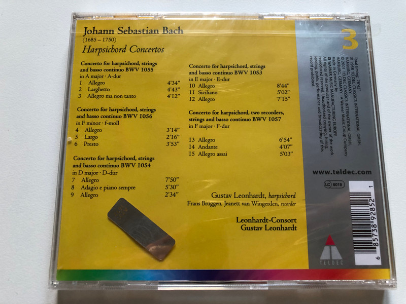 Bach - Harpsichord Concertos - Leonhardt-Consort, Gustav Leonhardt / Basic Edition - 3 / TELDEC Audio CD 1998 / 8573-89285-2