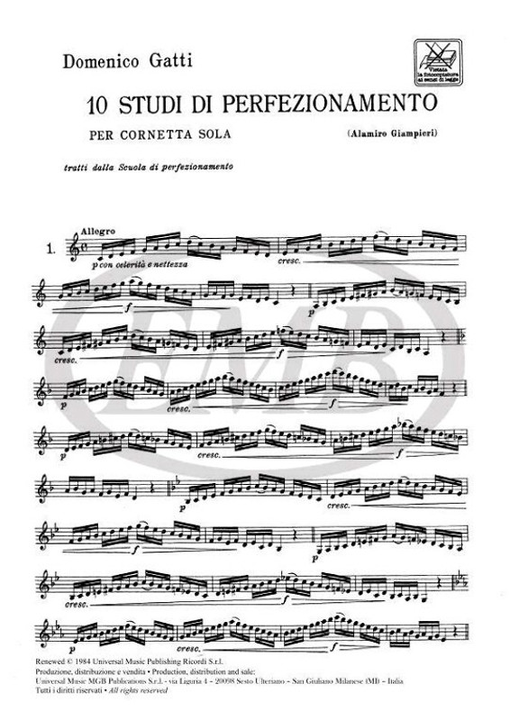 Gatti, Domenico: 10 STUDI DI PERFEZIONAMENTO PER CORNETTA SOLA / Ricordi / 1984
