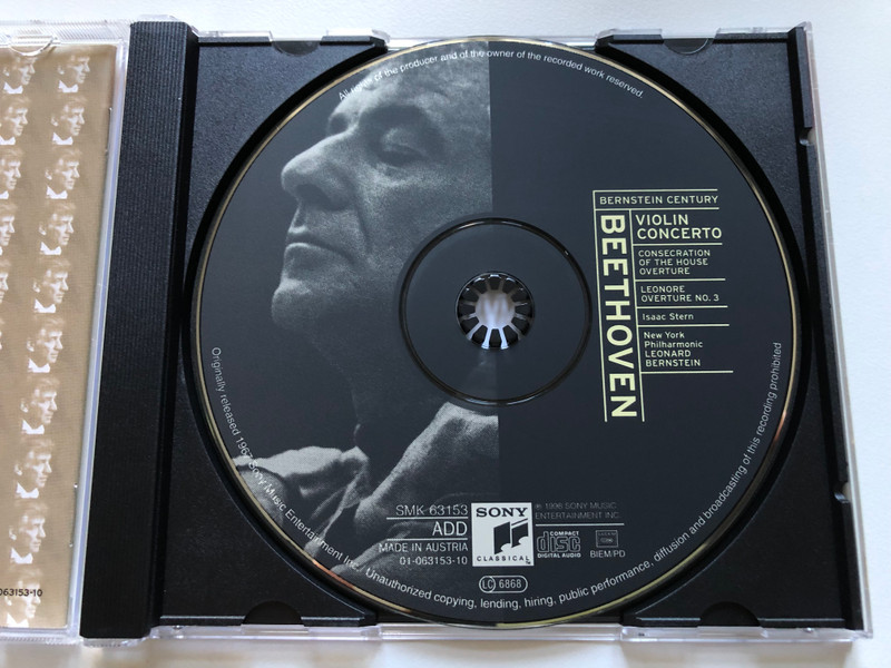Beethoven - Violin Concerto; Consecration Of The House Overture; Leonore Overture No. 3 / Isaac Stern, New York Philharmonic, Leonard Bernstein / Bernstein Century / Sony Classical Audio CD 1998 / SMK 63153