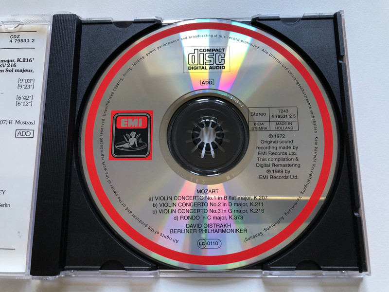 Mozart – Violin Concertos 1, 2 & 3 = Violinkonzerte = Concertos pour violin; Rondo, K.373 / Berliner Philharmoniker, David Oistrakh / EMI Audio CD 1989 Stereo / CDZ 4 79531 2