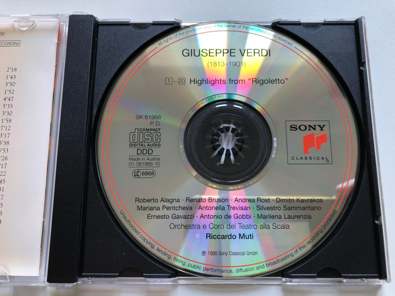 Giuseppe Verdi - Rigoletto (Highlights) / Renato Bruson, Andrea Rost, Roberto Alagna, Orchestra E Coro Del Teatro Alla Scala, Riccardo Muti / Sony Classical Audio CD 1995 / SK 61 966