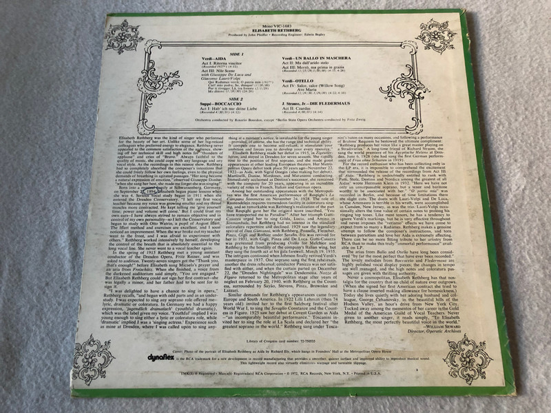 Elisabeth Rethberg - Arias  RCA mono  LP VINYL VIC-1683