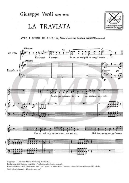 Verdi, Giuseppe: La traviata. Atto I: Ah! fors e lui che l'anima (Violetta) / per canto e pianoforte / vocal/choral score / Ricordi