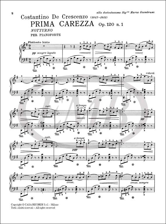 De Crescenzo, Costantino: PRIMA CAREZZA. NOTTURNO OP.120 N.1 / Ricordi / 1960