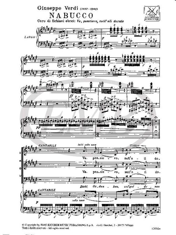 Verdi, Giuseppe: Nabucco. Atto III: Va pensiero sull'ali dorate / Ricordi