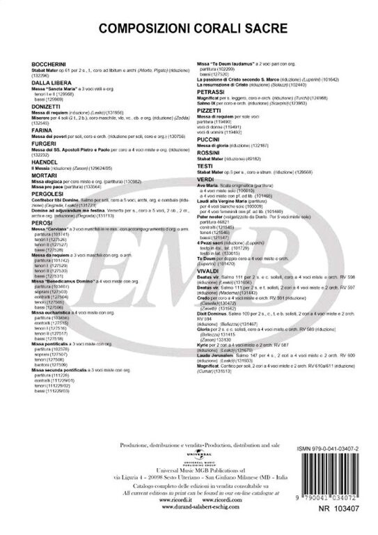 Perosi, Lorenzo: MISSA 'BENEDICAMUS DOMINO' A 4 VOCI MISTE CON ORG. / Ricordi