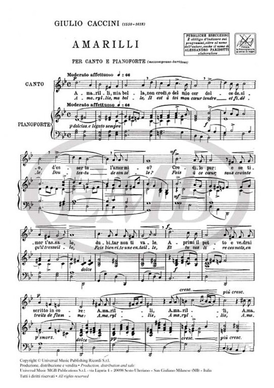 Caccini, Giulio: AMARILLI / Ricordi / 1984