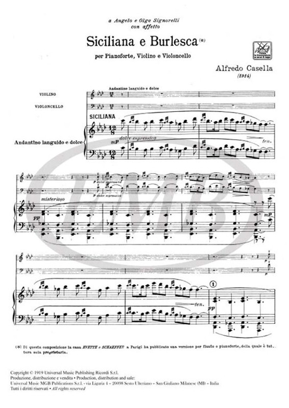 Casella, Alfredo: SICILIANA E BURLESCA / score and parts / Ricordi / 1984