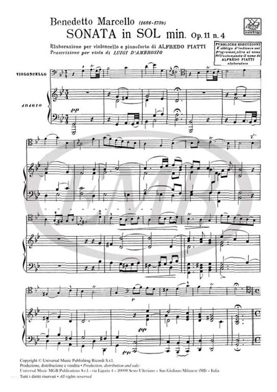 Marcello, Benedetto: Sonata in sol minore no. 4 / per viola o violoncello e pianoforte / Ricordi / 1984