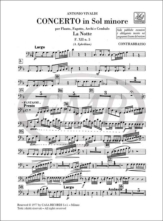 Vivaldi, Antonio: CONC.SOL MIN. F.XII N.5 SET PARTI (EPHRIKI / parts / Ricordi / 1994