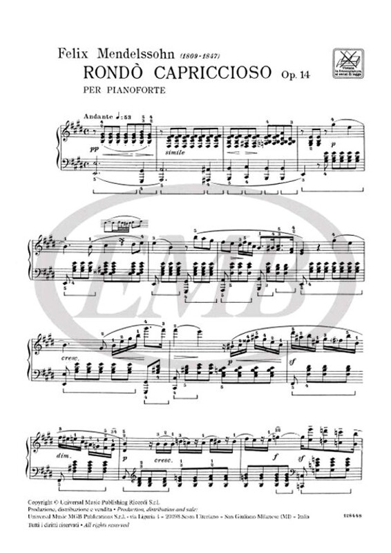 Mendelssohn-Bartholdy, Felix: RONDO CAPRICCIOSO OP.14 / Ricordi / 1978