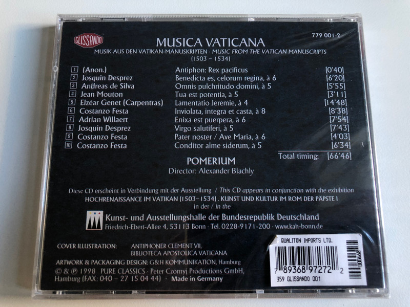 Pomerium – Musica Vaticana / Glissando Audio CD 1988 / 779 001-2