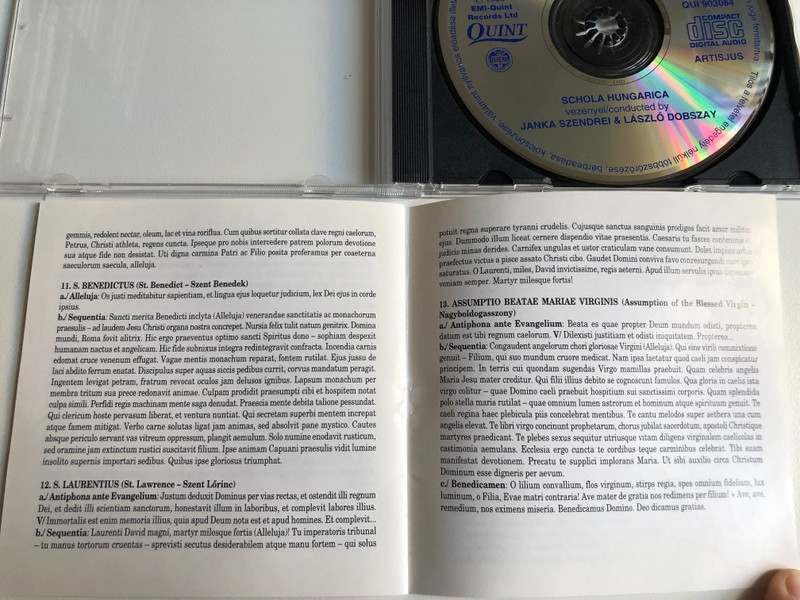 Sequences From Nonantola = Sequentiák Nonantolából - Schola Hungarica, Janka Szendrei & László Dobszay / Quint Audio CD 1993 / QUI 903084