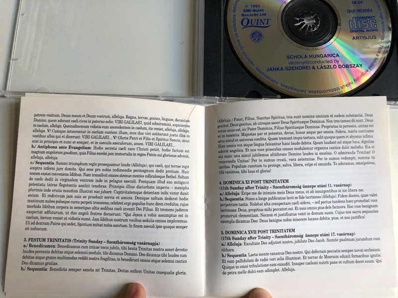 Sequences From Nonantola = Sequentiák Nonantolából - Schola Hungarica, Janka Szendrei & László Dobszay / Quint Audio CD 1993 / QUI 903084
