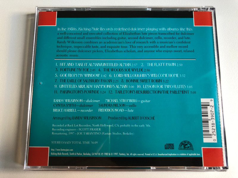 Randy Wilkinson – Elizabethan Music For Dulcimer / Kicking Mule Records Audio CD 1997 / KMCD-3907-2