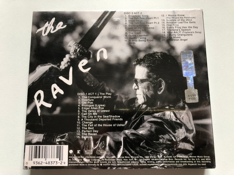 Lou Reed – The Raven / Limited Edition 2-CD Set featuring ''Who Am I?'' with special guests Laurie Anderson, Antony, The Blind Boys of Alabama, Ornette Coleman, Steve Buscemi / Sire 2x Audio CD 2003 / 9362-48373-2
