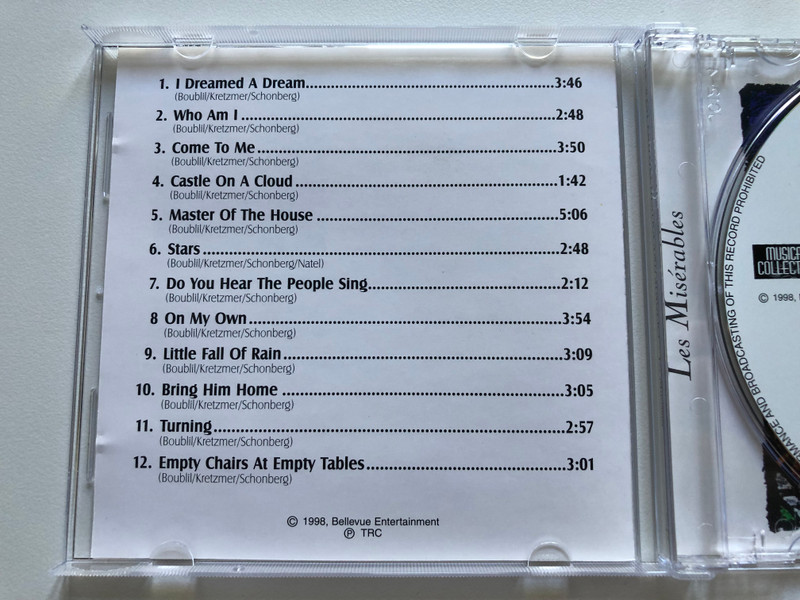 Highlights From Les Misérables / Includes: I Dreamed A Dream, Empty Chairs At Empty Tables, Who Am I / Musical Collection / Bellevue Entertainment Audio CD 1998 / 8814-2