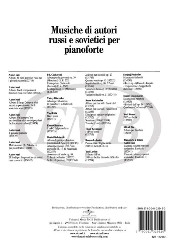 CANZONI E DANZE POPOLARI SOVIETICHE PER PF. A 4 MANI. FASC . II / Ricordi