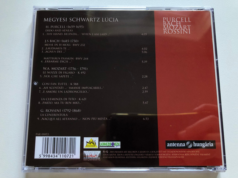 Purcell, Bach, Mozart, Rossini - Megyesi Schwartz Lucia / Premier Art Audio CD 2001 / PAR 01072