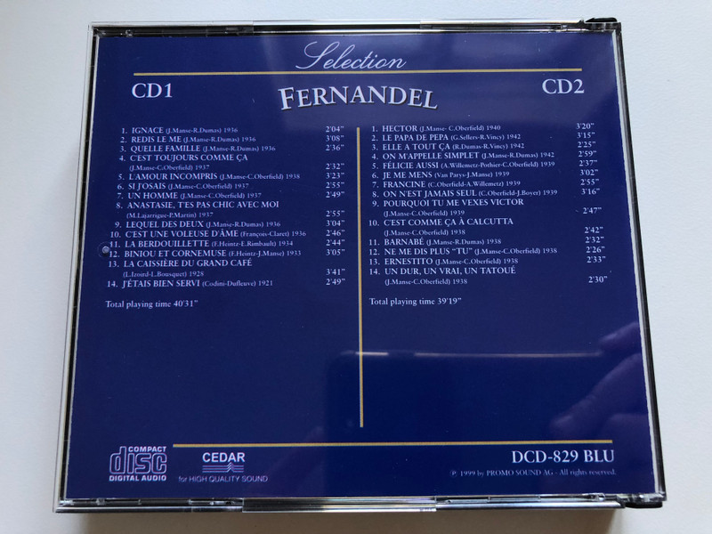 Sélection Fernandel - Ignace; Quelle Famille; Un Homme; Hector; Françine; Barnabé; Ernestito / Cedar 2x Audio CD 1999 / DCD-829 BLU