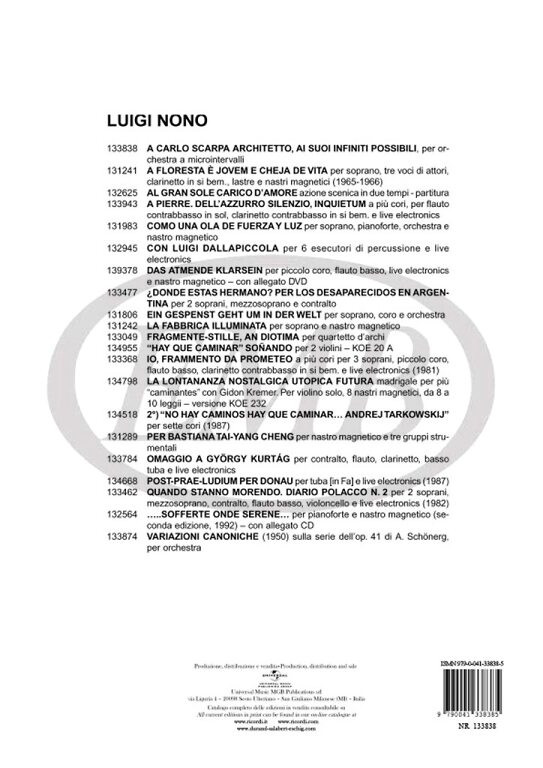 Nono, Luigi: A CARLO SCARPA ARCHITETTO, AI SUOI INFINITI POSSIBILI PER / ORCH. A MICROINTERVALLI / Ricordi / 1985