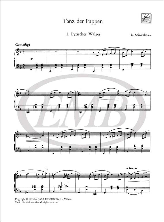 Shostakovich, Dmitri: DANZA DELLE BAMBOLE / PER PIANOFORTE / Ricordi