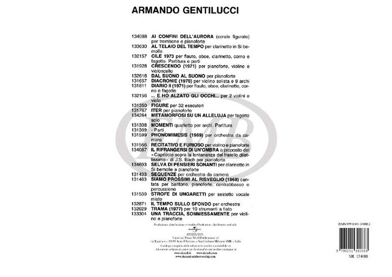 Gentilucci, Ottorino, Gentilucci, Armando: AI CONFINI DELL'AURORA. CORALE FIGURATO PER TRBN. E PF. / Ricordi / 1989 Gentilucci, Ottorino, Gentilucci, Armando: AI CONFINI DELL'AURORA. CORALE FIGURATO PER TRBN. E PF. / Ricordi / 1989