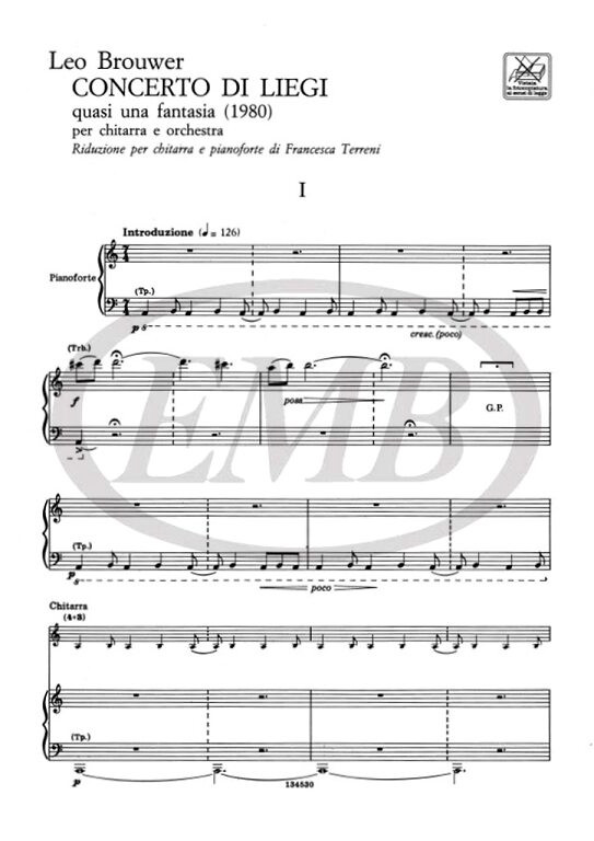 Brouwer, Leo: CONC. DI LIEGI (QUASI UNA FANTASIA) PER CHIT. E ORCH. / Ricordi / 1988
