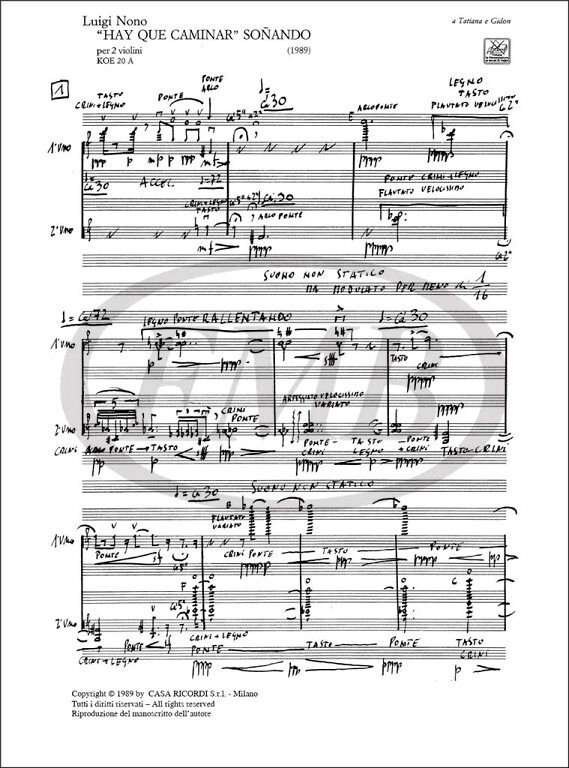 Nono, Luigi: 'HAY QUE CAMINAR' SONANDO PER 2 VL. KOE 20A / Ricordi / 1989 