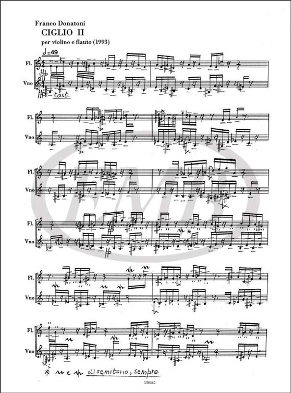 Donatoni, Franco: Ciglio II (1993) / per violino e flauto / Ricordi / 2001