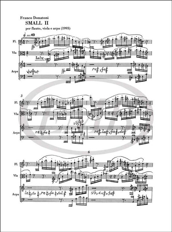 Donatoni, Franco: SMALL II, PER FLAUTO, VIOLA E ARPA (1993) / score and parts / Ricordi / 2001