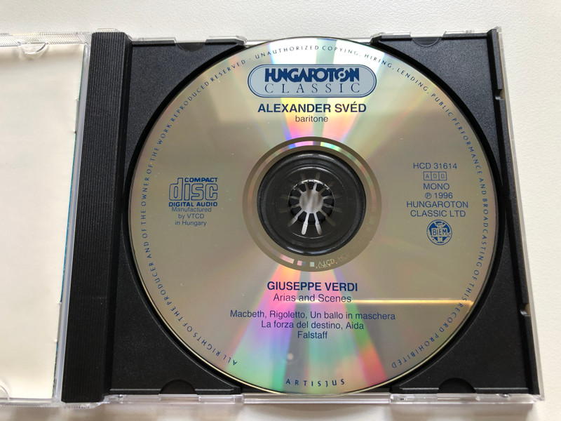 Alexander Svéd (baritone) - Verdi - Macbeth, Rigoletto, Un Ballo In Maschera, La Forza Del Destino, Aida, Falstaff / Great Hungarian Voices / Hungaroton Classic Audio CD 1996 Mono / HCD 31614