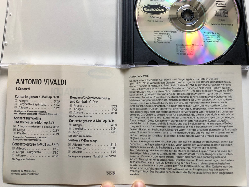 Vivaldi - 6 Concerti / Sonatina Audio CD / 165 033-2